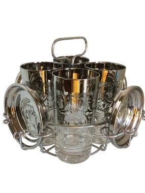 Vintage Kimiko highball glassware bar ware caddy coasters